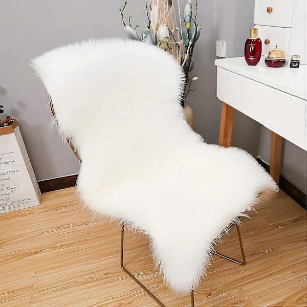 Fluffig Fuskfårskinnsmatta - Vit Tvättbar Fuskpälsmatta För Sovrum Vardagsrum (60 X 90 Cm)