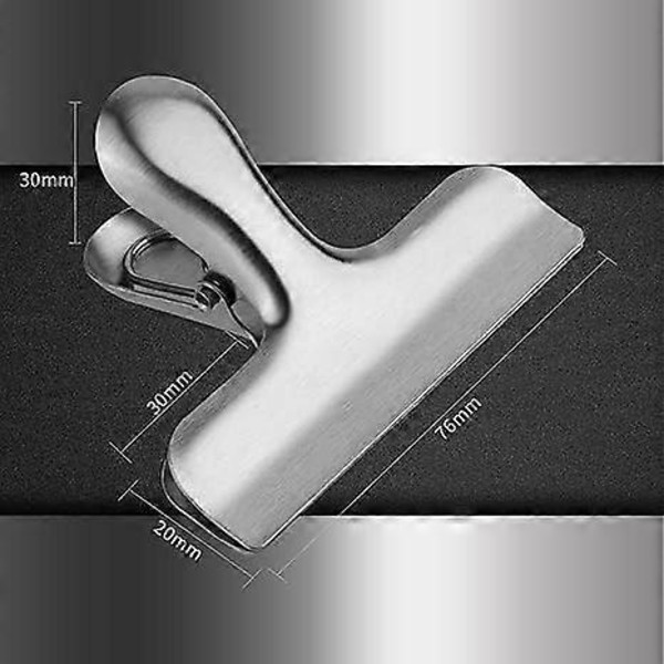 6 stk. 7,6 cm Brede Papirclips i Rustfrit Stål Kraftige Madposeklemmer Forseglingsclips Chip Clips Metal Hængselclips Filklemmer til Køkken Kontor (Sølv)