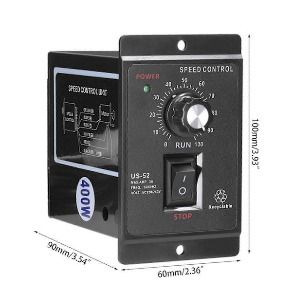 US-52 Enkeltfaset AC Mikromotor Hastighedsregulator 400W AC220V 50/60Hz Sort
