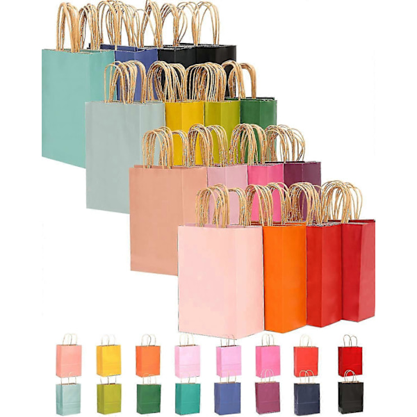 60-pakker Papirposer med Håndtak Bulk 21x15x8 cm Små Gaveposer 16 Forskjellige Seniorfargeposer Flerbruksliten Størrelse