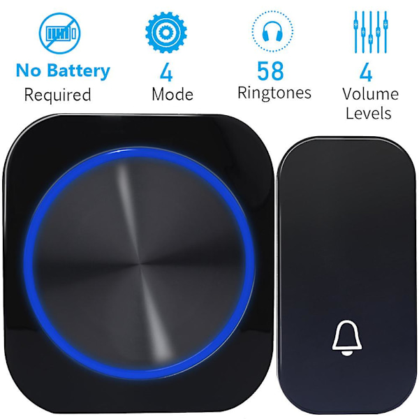Trådlös Dörrklocka, Trådlöst Dörrklockspaket, Inget Batteri Krävs, Bäst för Dörrklocka