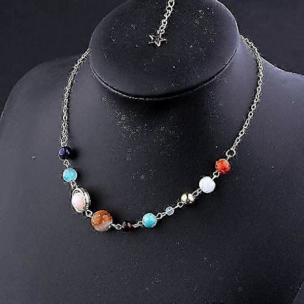 Handgjort Galaxy Solsystem Universum Åtta Planeter Guardian Star Naturstenspärlor Hängsmycke Halsband Damsmycken Sidledes Guld UFT