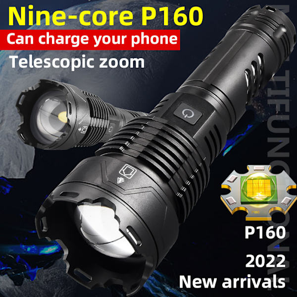 P160 Laddbar ficklampa zoom nödljus multifunktionell