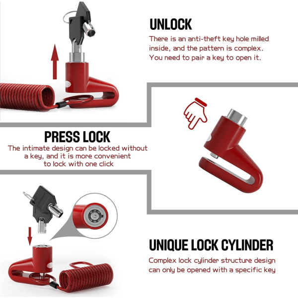 Elektrisk Scooter Tyverisikring (Rød), Tilbehørs Hængeslås, Skive Lås +