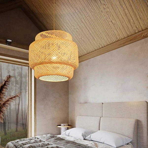 Pendel Loftlampe Retro Cafe Lamper Loft Japansk Stil Håndvævet Bambus Vævet Lampeskærm For -gt