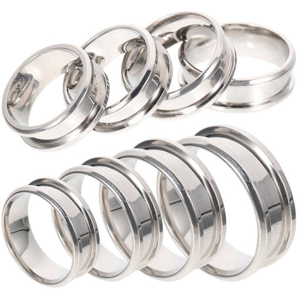8 stk. Ringemner Rillet Enkel Fingerring Rustfritt Stål Fingerring Smykkefremstilling