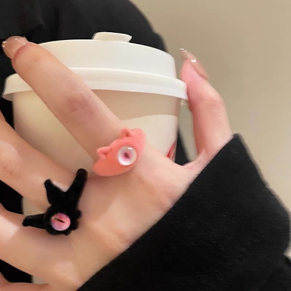#Cartoonmonster ring med stora ögon, flockad, justerbar#
