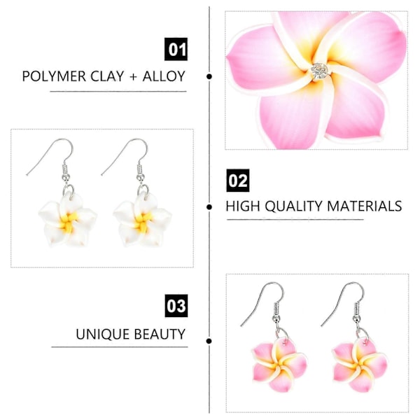 2 Sæt Hawaii Tema Smykker Ler Plumeria Blomst Vedhæng Halskæde og Øreringe