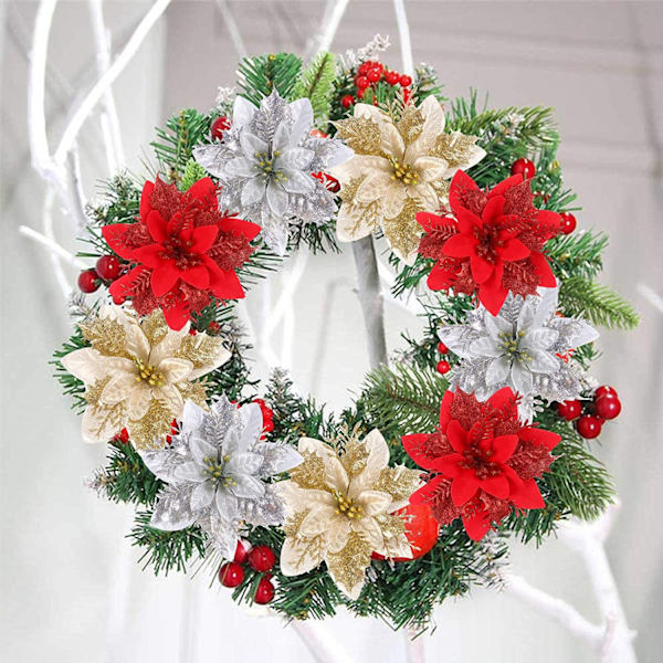 #Konstgjord Julgran Blomma Dekoration 6st Paljetter Julblomma Jul#