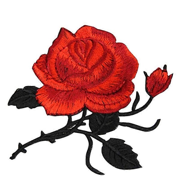 2 st DIY Röd Ros Broderi Sy Patch Broderad Blommig Applikation Stryk på Märken