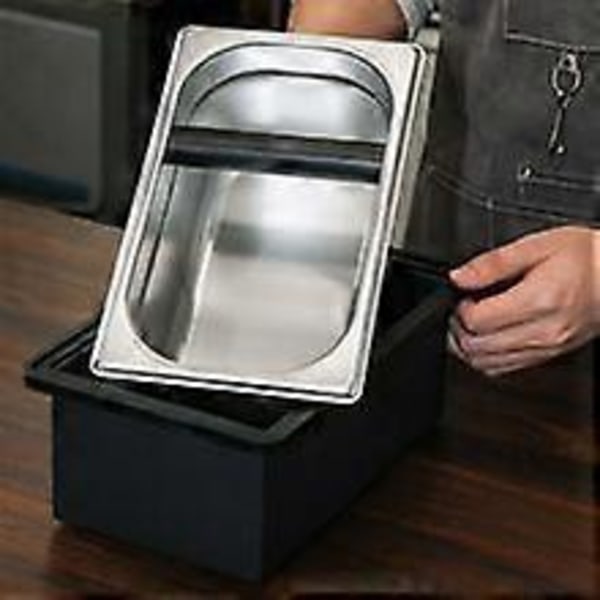 Knock Box Kaffe, Espresso Knock Box i Rustfrit Stål med Knock Bar, Kaffegrumsbeholder (Stor)