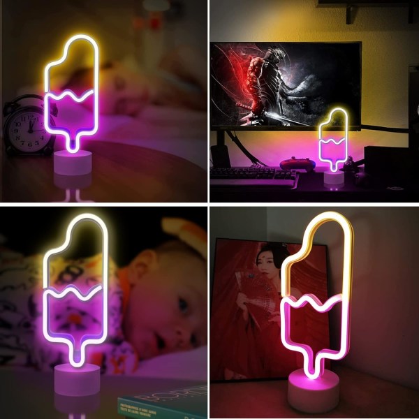 Popsicle LED Natlys med Base, LED Neon Light Sign Wall Deco