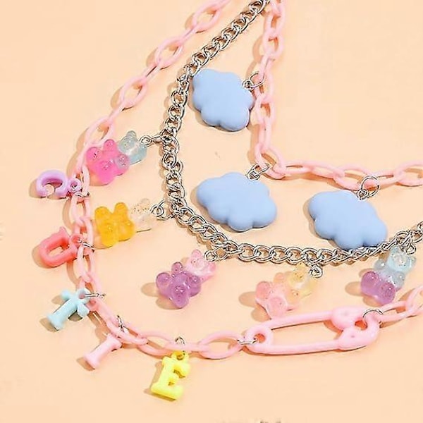 Färggradient västerländsk rosa trelagers söt nål SÖT moln björn halsband