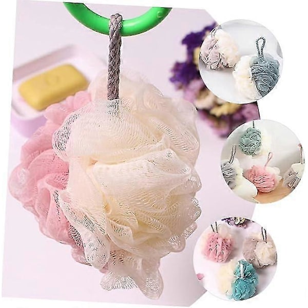 4 stk. tofarvet badebold kropsskrubber brusepuf bade skrubber bruse eksfolierende loofah mesh bruse rengøringssvampe pink grøn grå khaki One Size