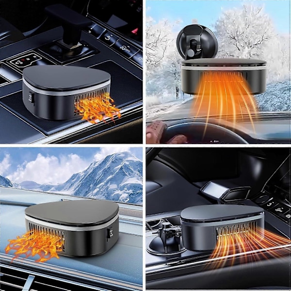 Bilvärmefläkt, 120W 12V Bilvärmare, Värme och Fläkt, 360 Graders Rotation Vinter Bil Defroster, med Sugkoppshållare