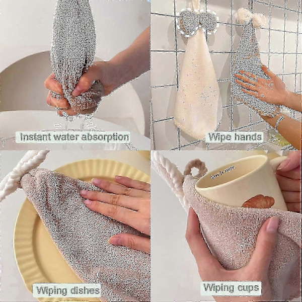 Pakke med 3 køkken- og badeværelseshåndklæder, dekorative håndklæder, mikrofiber koralfleece dejlige håndklæder, tørrer dine hænder øjeblikkeligt