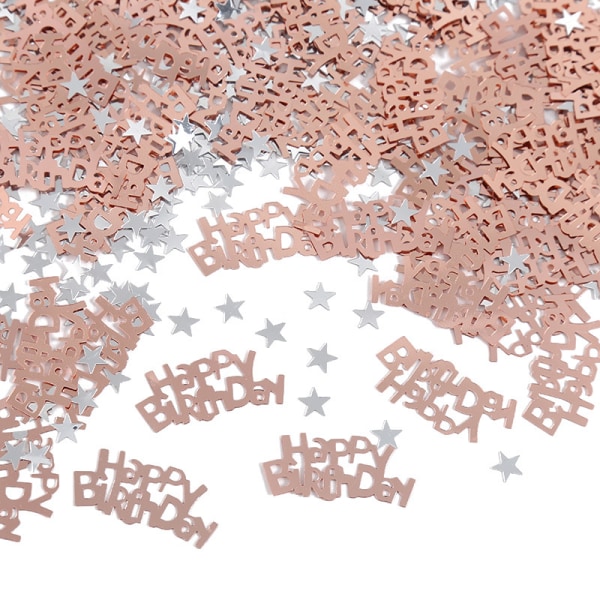 #2400 Happy Birthday Confetti + Stars - Borddekoration til fødselsdagsfest Børnefødselsdag Rose Gold#