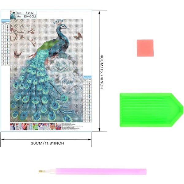 Peacock 5D DIY Diamond Art Painting Kit - 30x40cm, Full Diamond