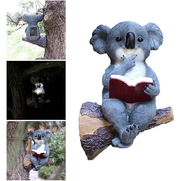 Solar Bjørn Leser Bok Hagestatue, Koala Bjørn Solar LED Lys