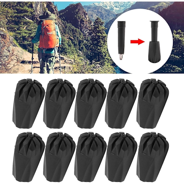10 stk. Stangtuppbeskyttere Nordic Walking Stavputer Gummi Spaserstokk Tupp Fotdeksel for Klatring Trekking Fotturer