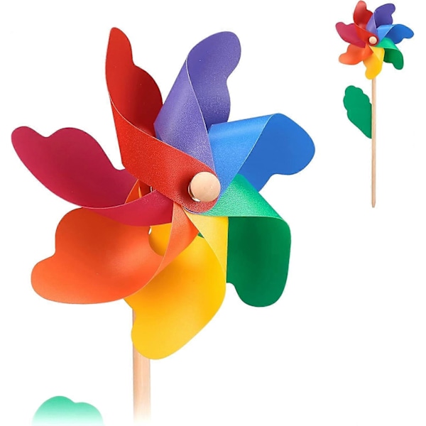 Vindmølle, regnbue, blomst, for barn, voksne, hagedekorasjon, balkong, tre/PP, fargerik 12cm