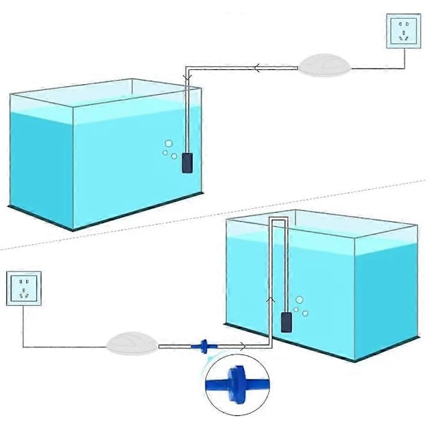 Akvarium Luftpumpe, Akvarium Luftpumpe, Luftbobler, Hydroponisk Oksygenlufter, med Luftslange, Luftstein, Tilbakeslagsventil