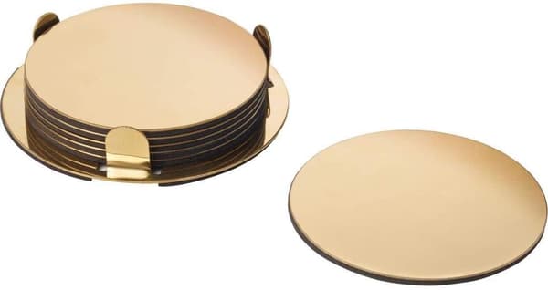 /#/Set med 6 underlag med holder – gull/messing – 8,5 cm i diameter/#/