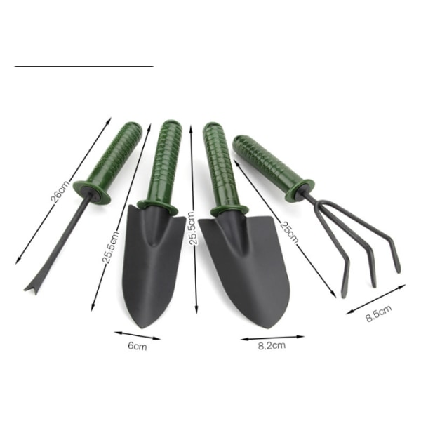 Tre-tannet rive - Mini hageredskaper, liten rive og spade, liten