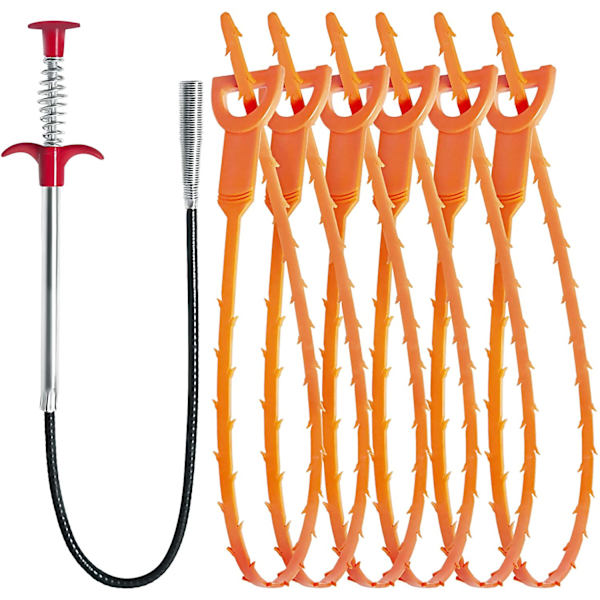 #7 stk 52 cm Hår Tangsett for å fjerne hår og avløpstettinger for kjøkkenvask, baderom og tett toalett#