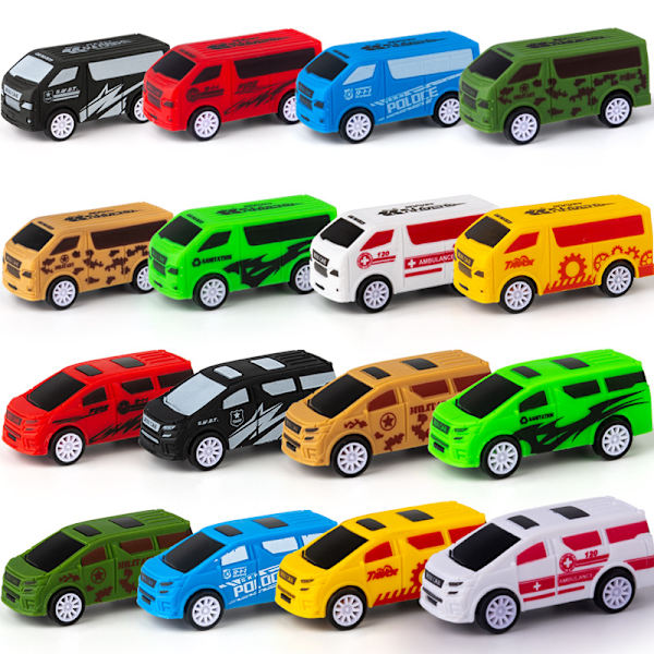 Set med 16 Mini Inertigbilar, Mini Die-Cast Bilar, Dragbilar