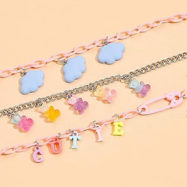 Färggradient västerländsk rosa trelagers söt nål SÖT moln björn halsband