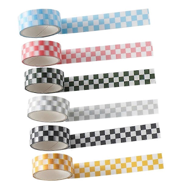 6 Rullar Rutigt Washi-tejp Dekorativt Rutigt Washi-tejp Scrapbooking-tejp DIY-tejp Färgat Washi-tejp