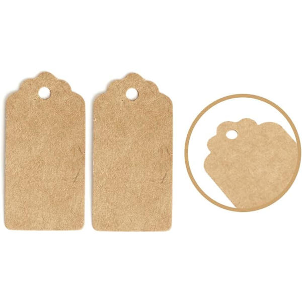 Kraft-paperiset lahjakorttit, ruskea, aaltomainen 4x2 cm, 100 kpl narulla