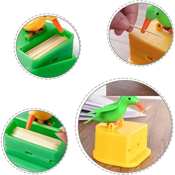 2-pack Fågelformad Automatisk Tandpetare Dispenser för Hem, Bord