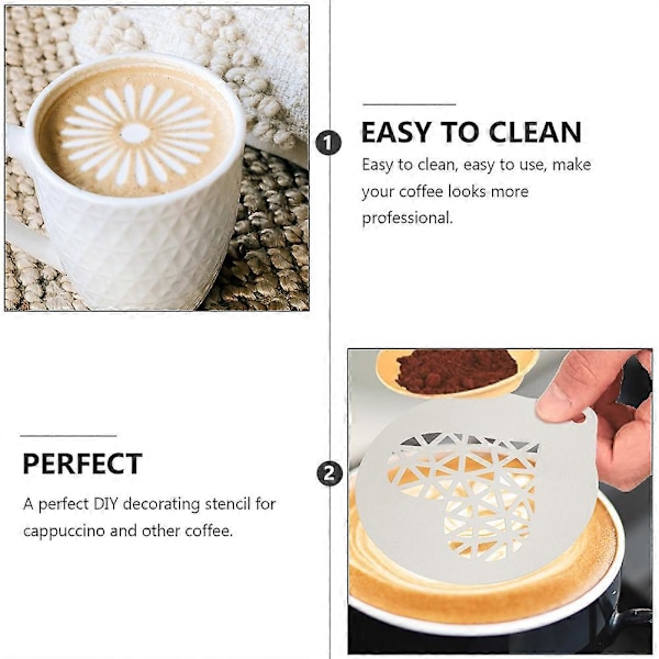 6 st Kaffeschabloner Rostfritt Stål Kaffe Konst Schabloner DIY Kaffeschabloner
