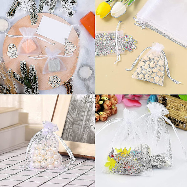 Pakke med 100 hvide organza-poser, 7 x 9 cm, organza-gavepose, smykkepose, bryllupsposer, lavendelposer, bryllupsgave