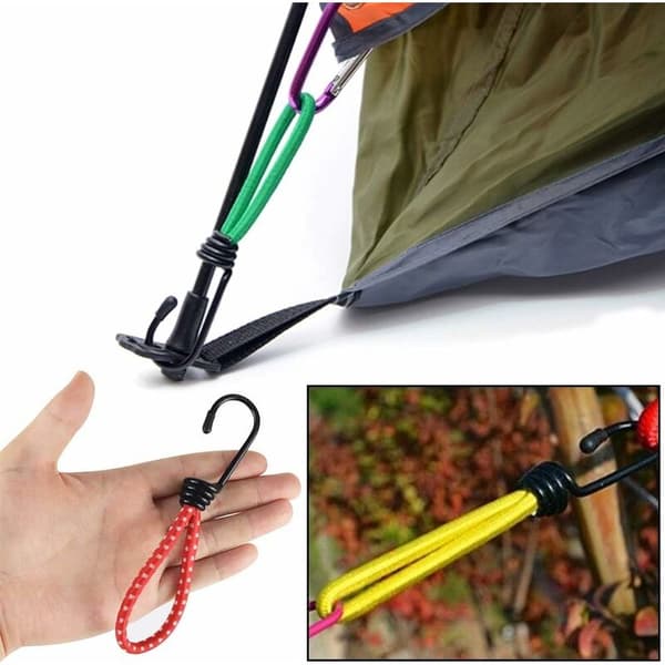 #12 stk. Elastiske Telthængere med Krog og Snor til Udendørs Camping F#
