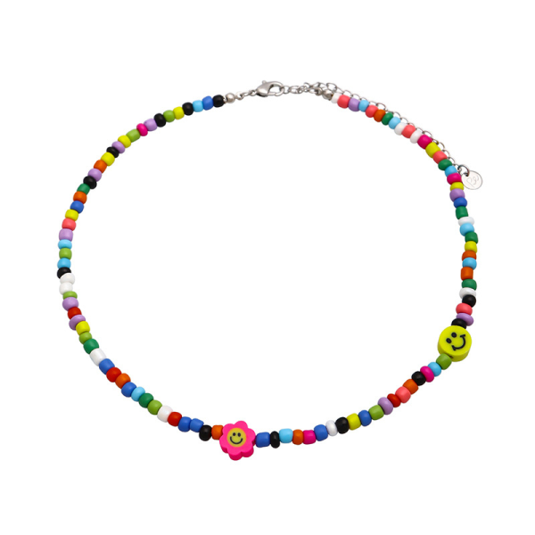 Kids Colorful Beads Smiley Face Beaded Necklace - Party, Stockin