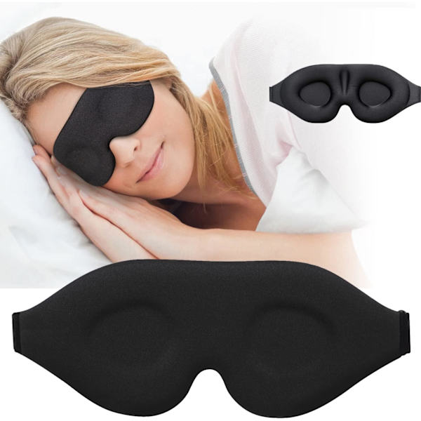 /#/3D Sömnmask, Ny Ankomst Sovmask för Kvinnor Män, Konturerad Cup Natt Blindfold, Lyx Ljus Blockering Ögonlock, Formades Ögonskydd med Justerbar Rem för Resor, Nap, Meditation, Svart</N>/<N>/