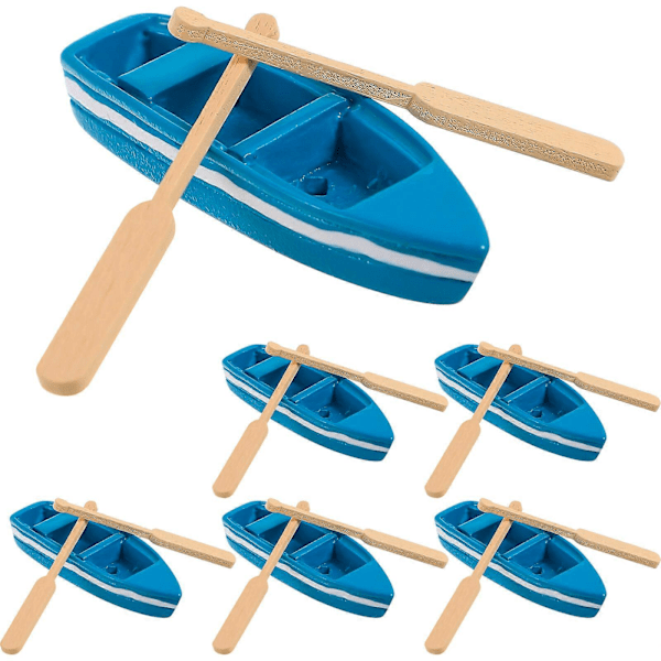 6 Sæt Mini Resin Båd og Pagajer Model Figurer Legetøj Mikro Landskab Dekoration Simulation Ocean Strand Scene Dekoration (Båd+2 Pagajer)