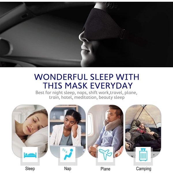 /#/3D Sömnmask, Ny Ankomst Sovmask för Kvinnor Män, Konturerad Cup Natt Blindfold, Lyx Ljus Blockering Ögonlock, Formades Ögonskydd med Justerbar Rem för Resor, Nap, Meditation, Svart</N>/<N>/