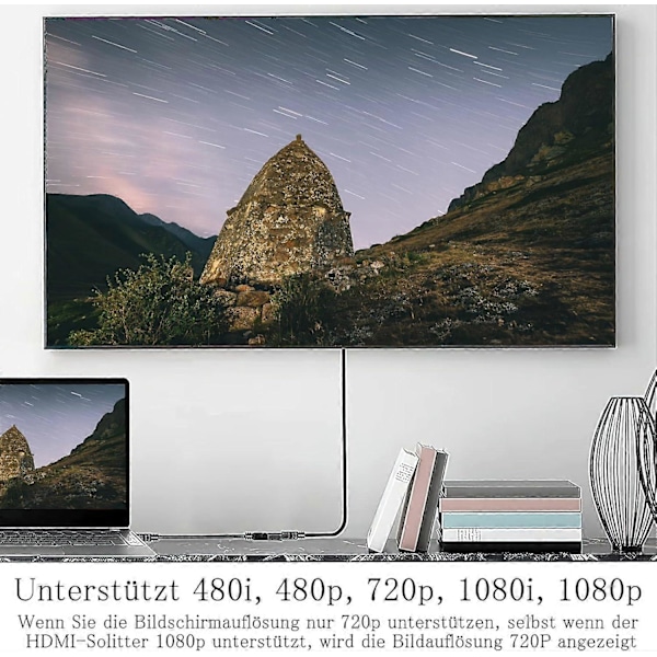 HDMI Splitter, HDMI Han til Dobbelt HDMI Hun Duplikator Adapter Kabel HDMI Han Splitter Konverter Adapter Høj Hastighed Ultra HD HDMI Splitter Kabel