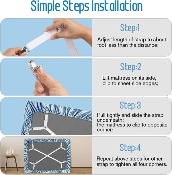 Justerbare Lange Sengestroppe Holder Klips, Elastisk