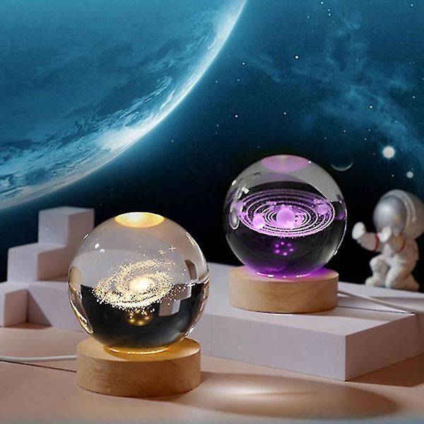 3D Kristallkula Kristallplanet Lasergraverad Solsystem Glob Astronomi Glas Sfär Heminredning Varm Ljusbas