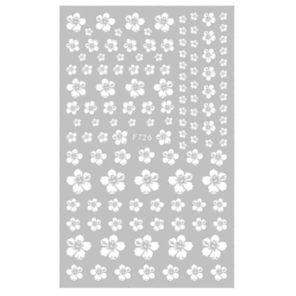 Vita Nagelstickers Blommor Nagelkonst Stickers, 4 Ark Blom Nageldekaler 3D Självhäftande Nagelkonst Tillbehör Manikyr