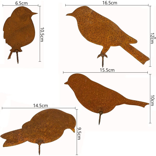 Fugler til tre - Hagedekor i metall - Naturlig rustpatina