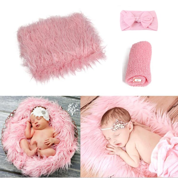 3 stk Rosa Nyfødt Fotografering Rekvisitter Multifunksjonell Swaddle Wrap P