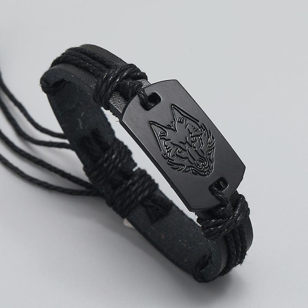 European and american punk men's leather bracelet black wolf