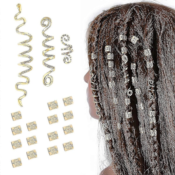 18 stk. Hårtilbehør Loc Hårsmykker til Kvinder Fletninger, Dreadlock Perler Metal Hårklemmer Dekoration Guld (flere Stilarter)-style4