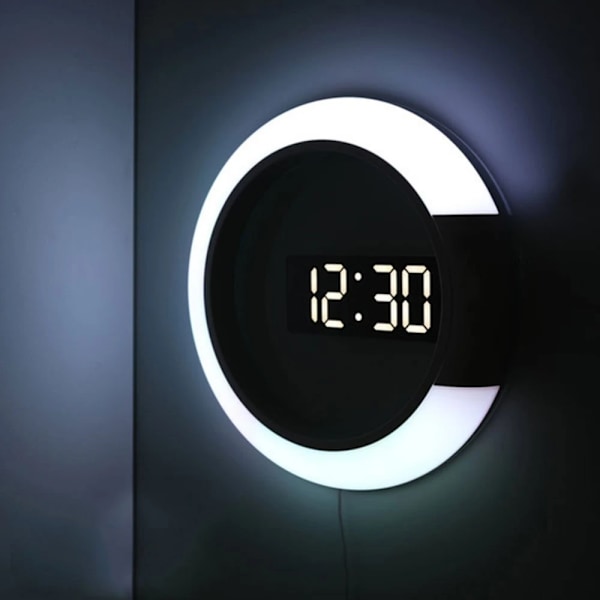 3D LED vægur Digital Bordur Alarm Spejl Hul Wa